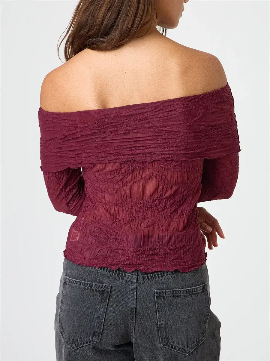Womens Off Shoulder Sheer Top