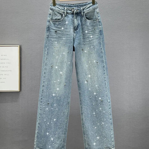 Rhinestone Design High Waist Wash Jeans Women's Summer - Norellé