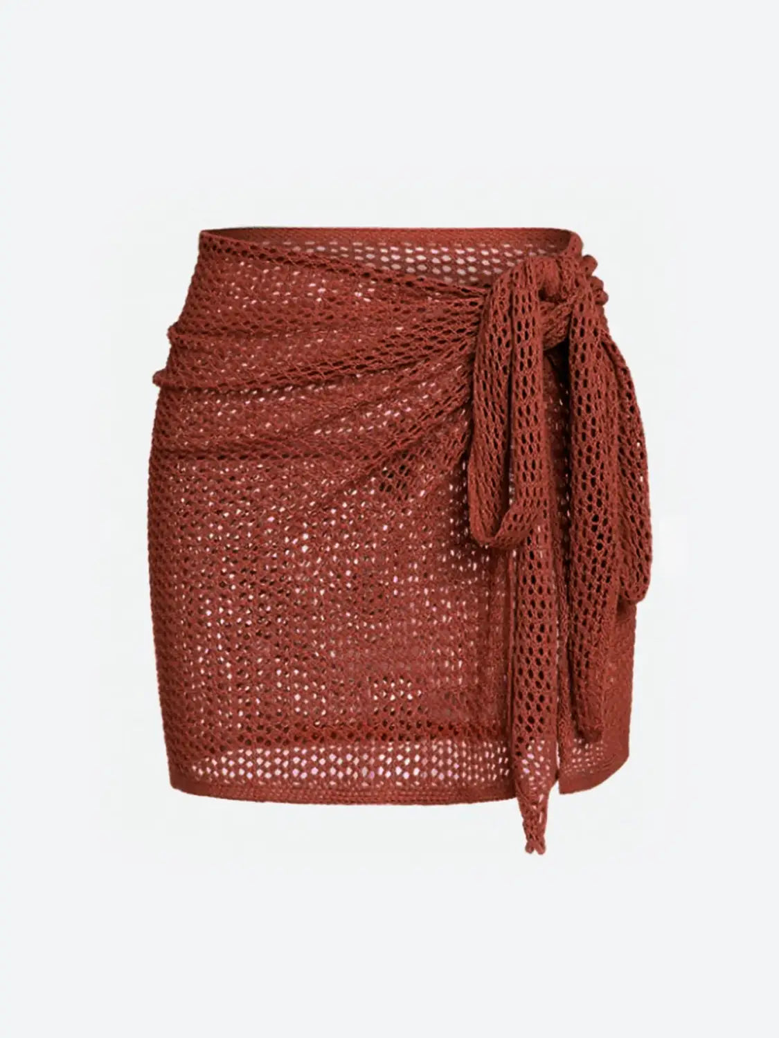 Women’s Knitted Short Skirt with Hollow Straps and Slit Beach Cover Up