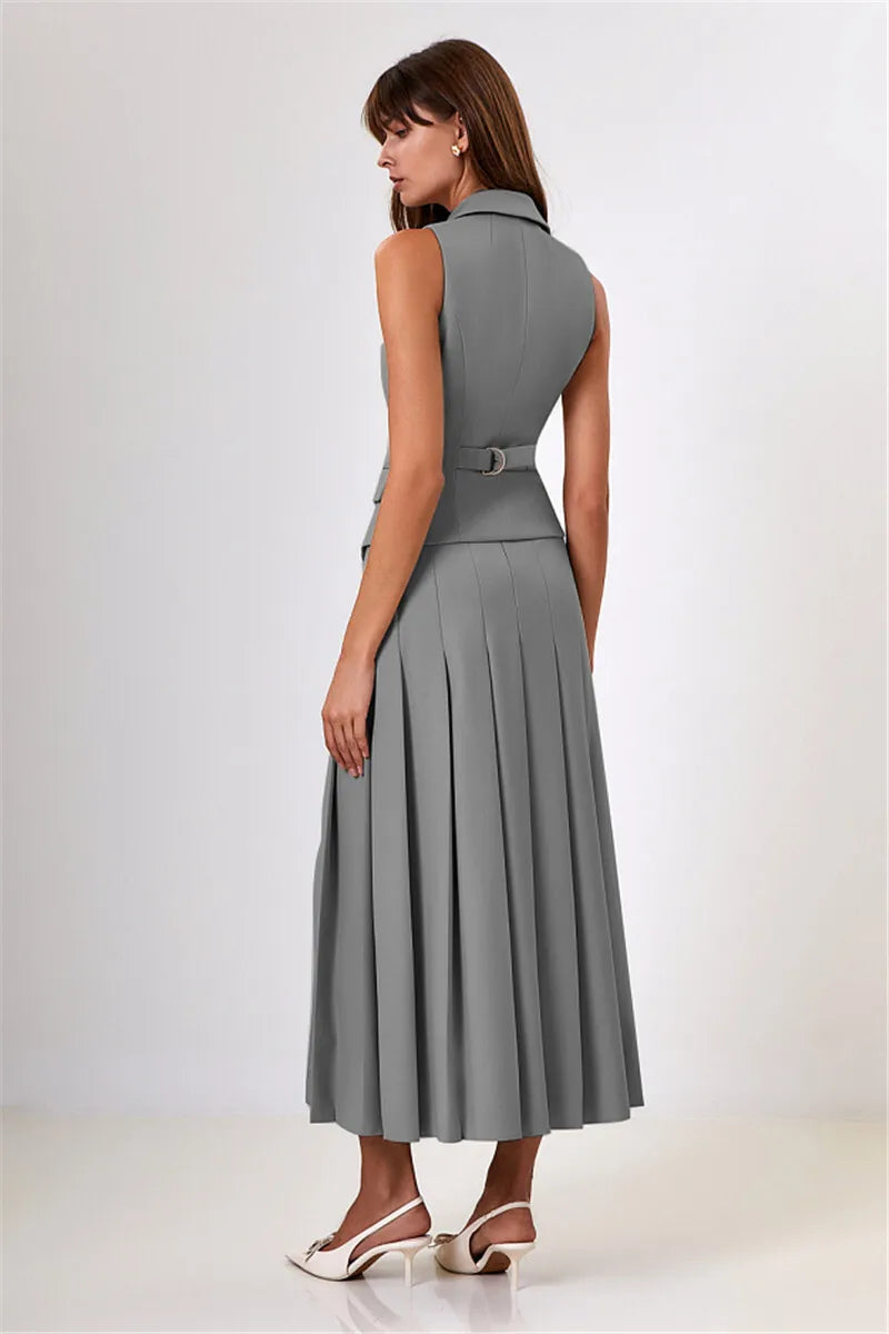 Two Piece Sets Women Double-breasted Vest And Split Skirt Matching