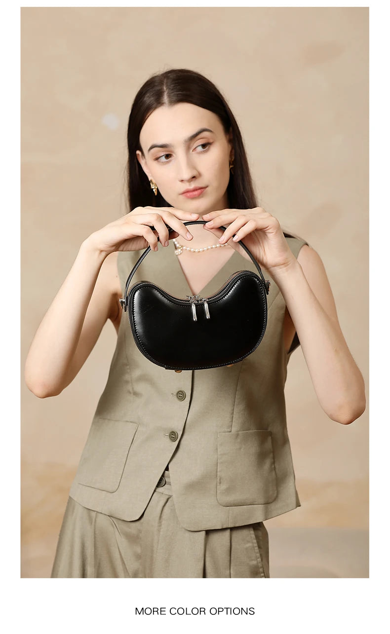 Vintage Genuine Leather Crescent Small Shoulder Crossbody Bags For Women