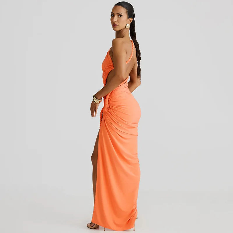 One-shoulder Strapless Tether Ruched Dress