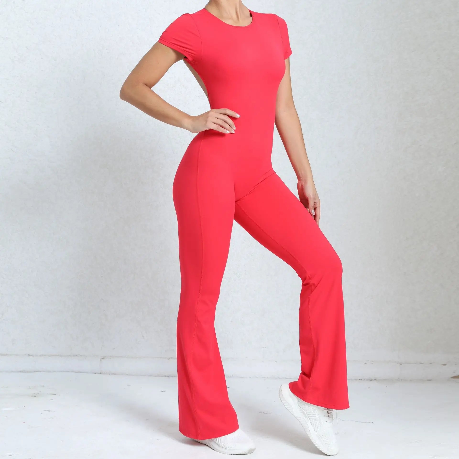 Women Sports Flared Pants Fitness Rompers Stretch Workout Bodysuits Jumpsuit