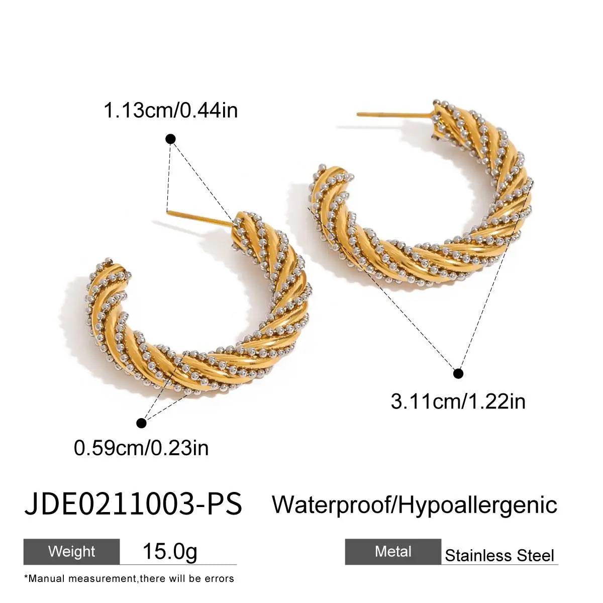 Stainless Steel Two color Fried Dough Twists Earrings