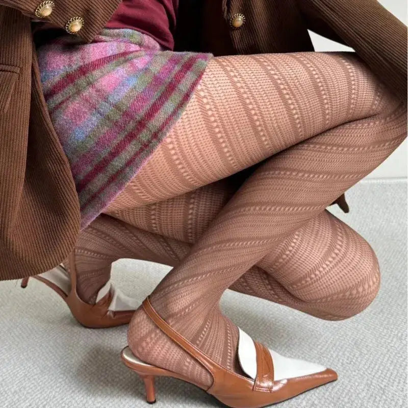 Women Twilled Stripe Fishnet Tights
