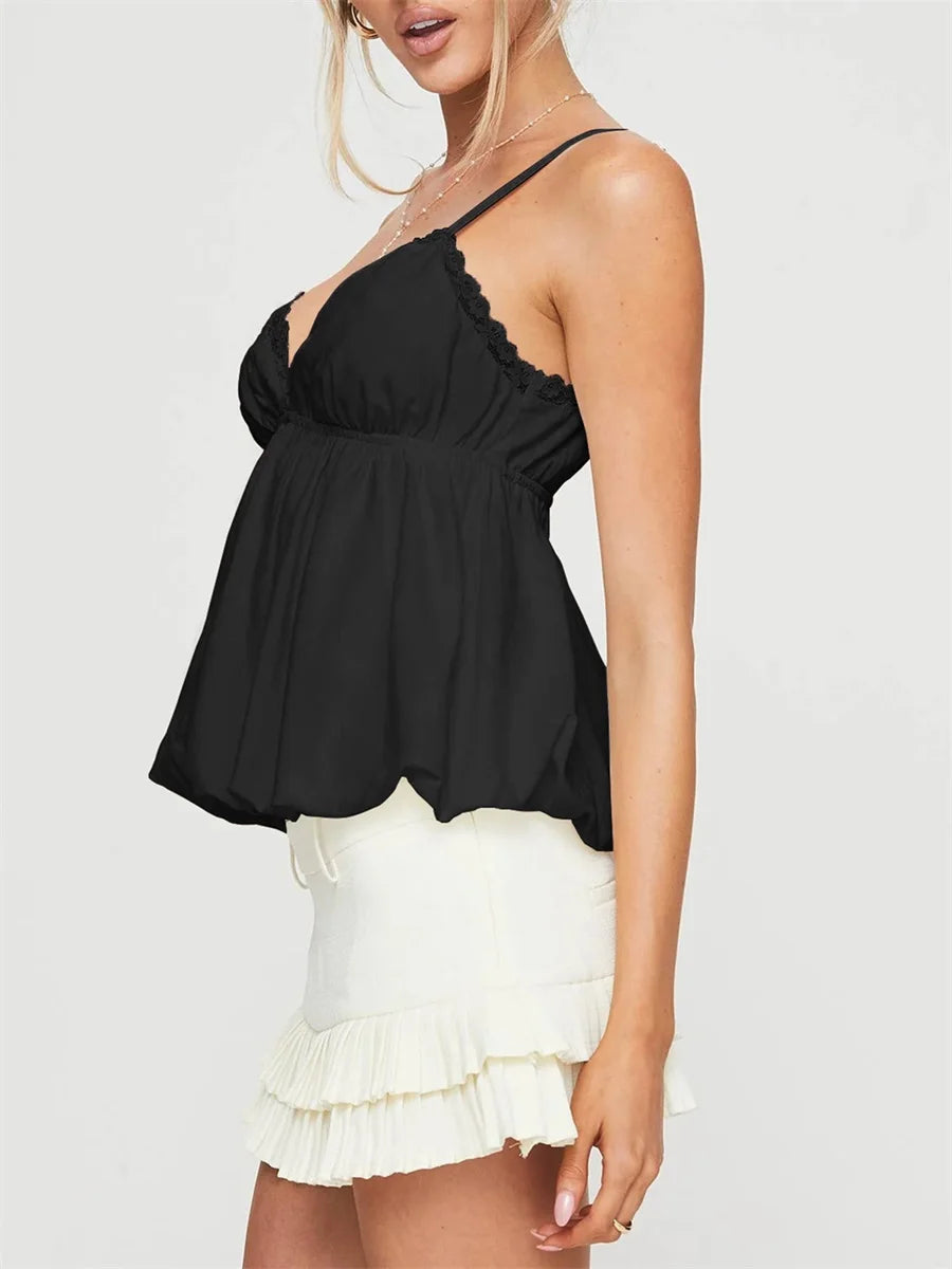 Women’s Camisoles Adjustable Thin Spaghetti Straps Lace Trim Tank Top