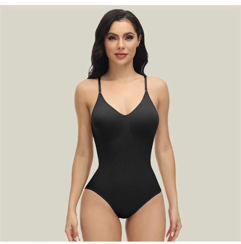 V Neck Spaghetti Strap Bodysuit Compression Body Suits