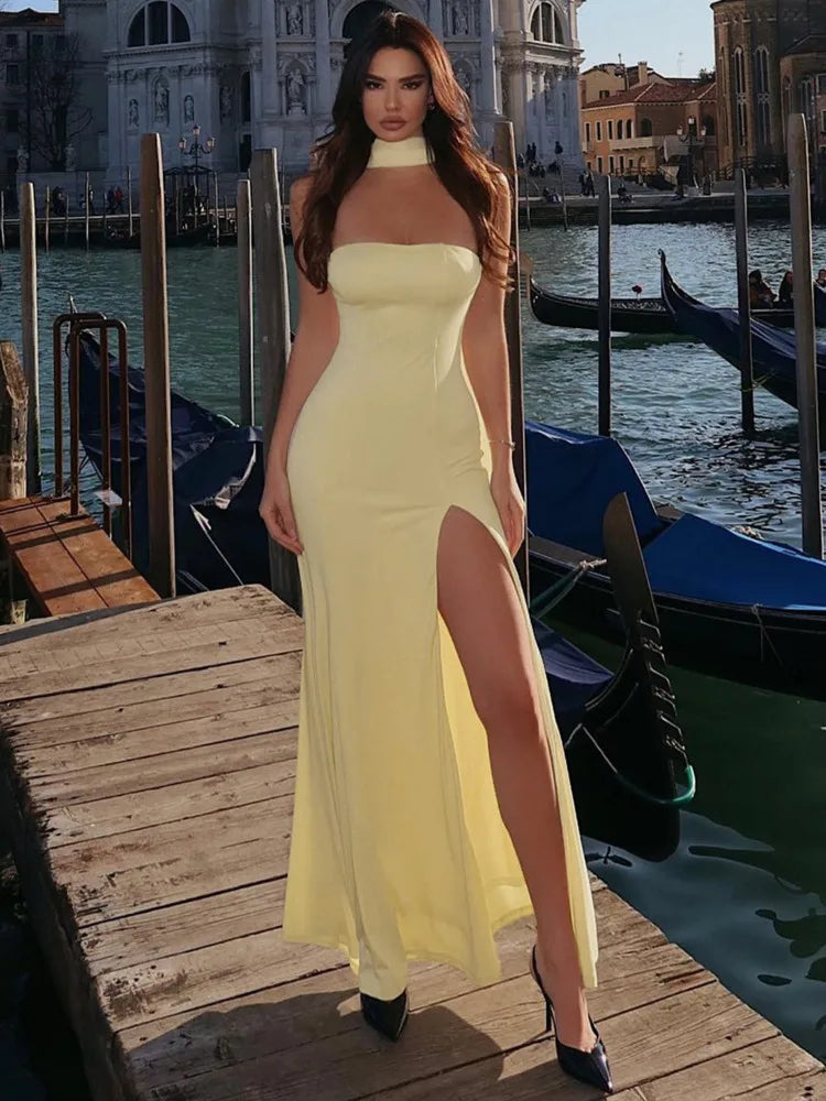 Scarf Collar Off-shoulder Maxi Dress Women - Norellé