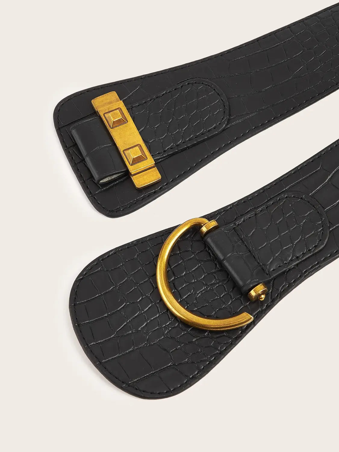 Beige Button-Up Elastic Waist Belt