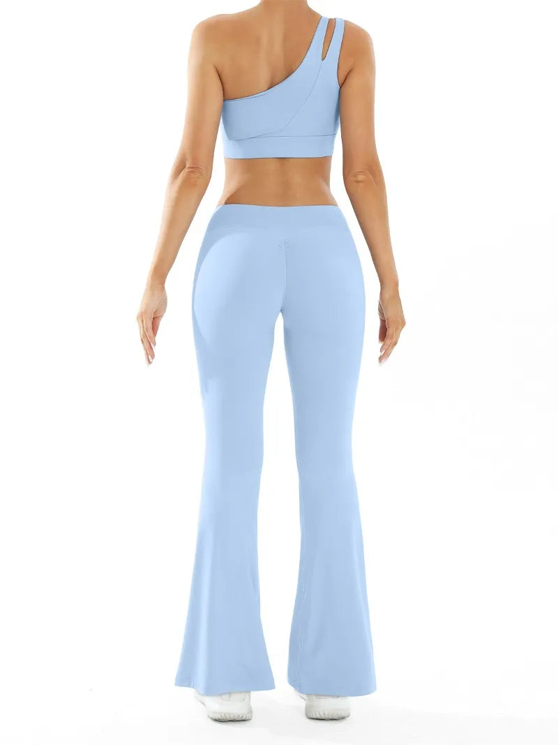 Women’s Seamless Yoga Set Naked Sensation Single Shoulder Bra & Breathable Quick-Dry Slim Pants