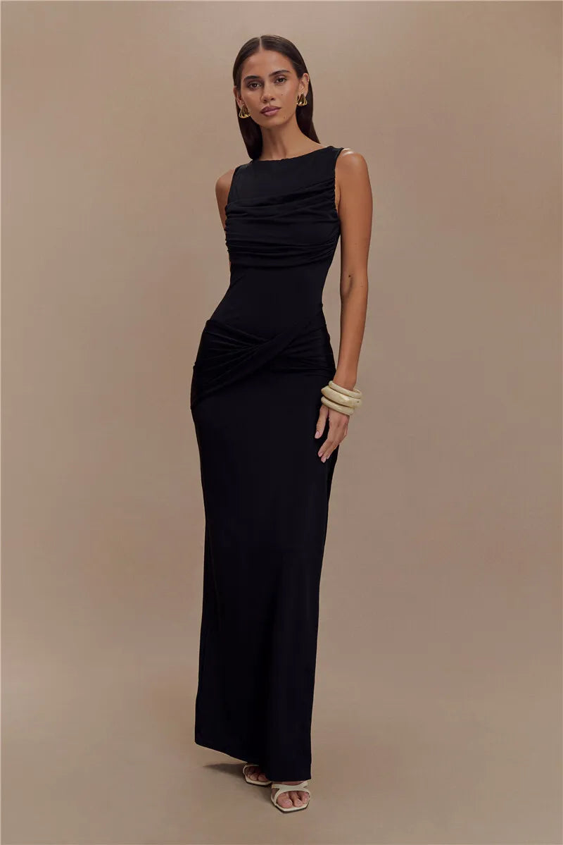 Backless Ruched Maxi Tank Dress Women
