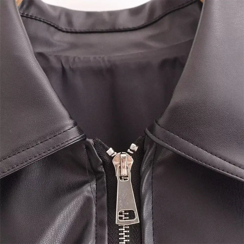 Women’s Versatile Long Sleeve Imitation Leather Loose Jacket Coat