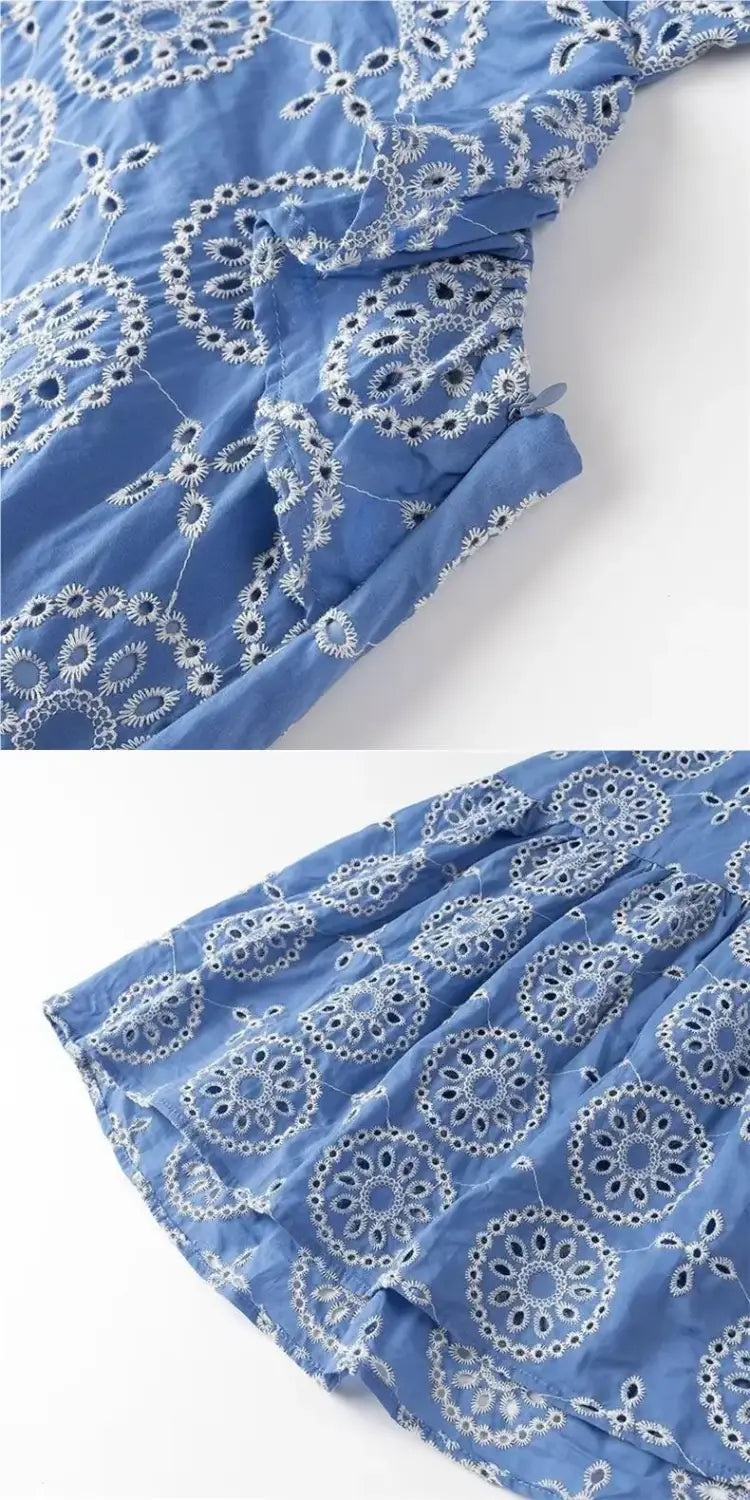 Elegant Cotton Embroidered Layered Decorated Midi Dress