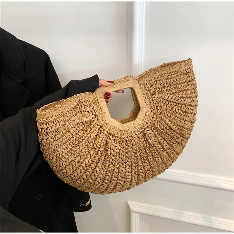 Natural Fiber Snap Clutch Bag