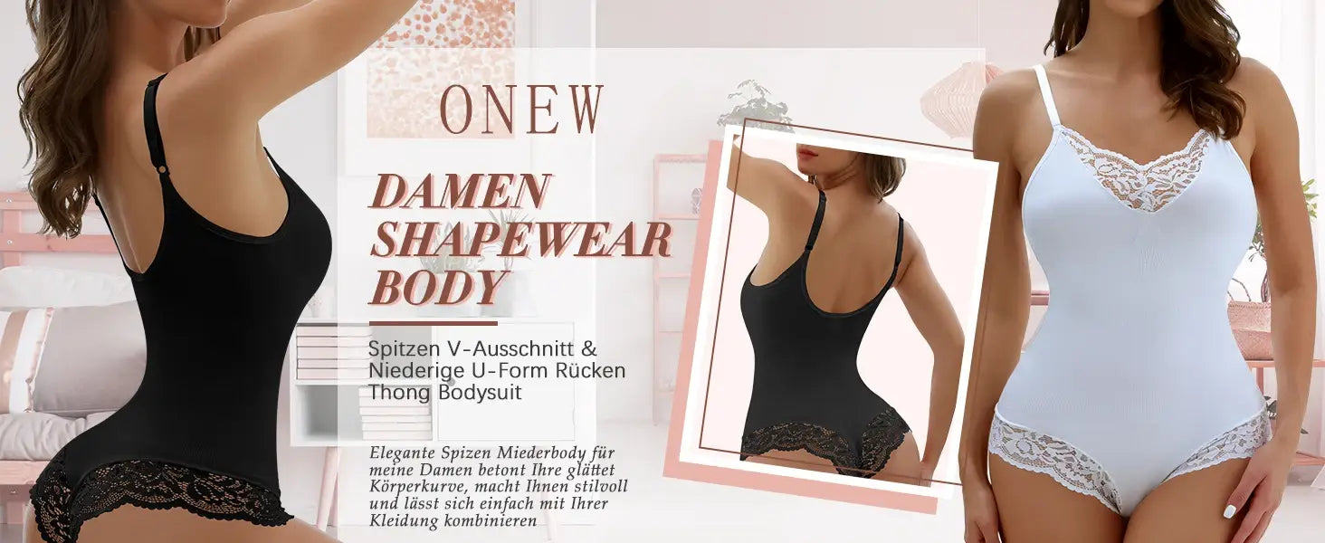 Lace Shapewear Bodysuits V-shaped Bra Underwear Thong