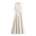 Women Fashion Round Collar Sleeveless Pleated Slim Elegant Dress - Norellé