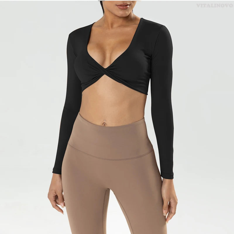 Long Sleeve Gym Crop Tops for Women