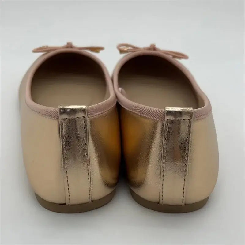 Gold Silver Elegant Bowknot Round Toe Women’s Flat