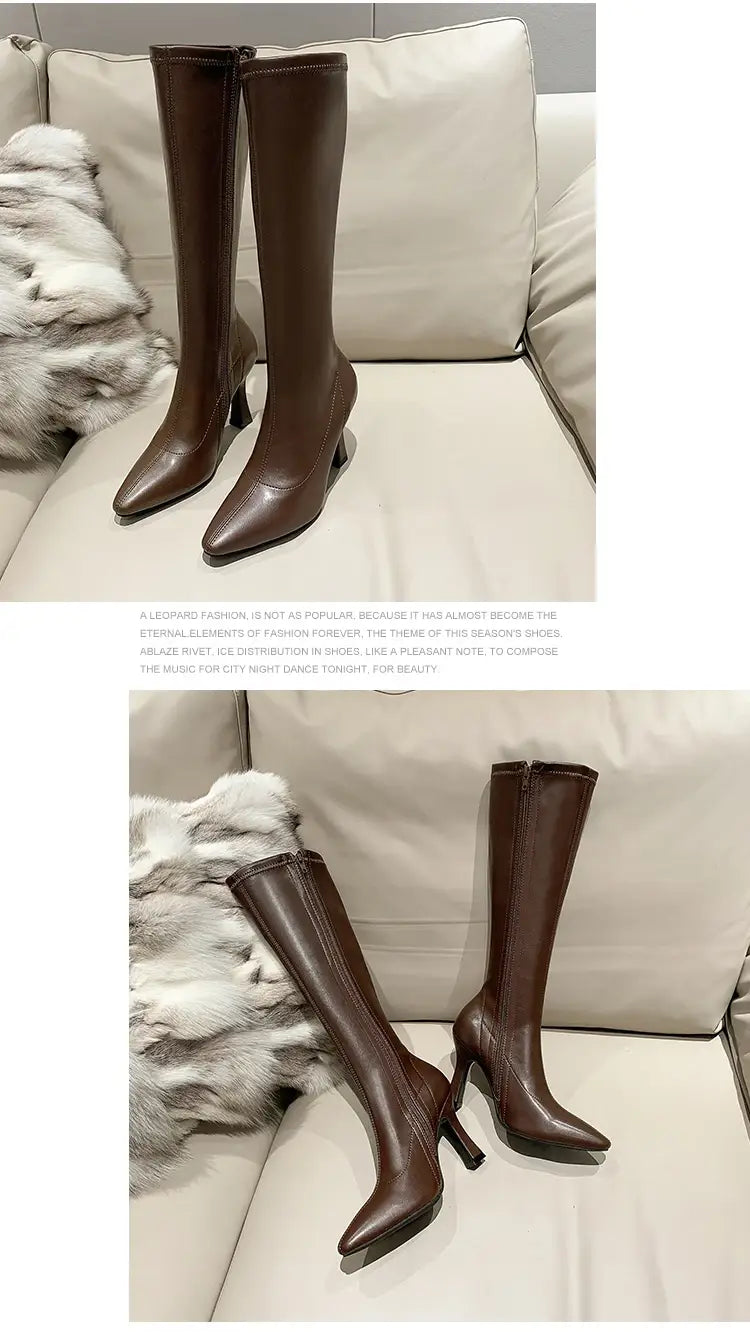Women Pointed Toe High Heels Long Boots