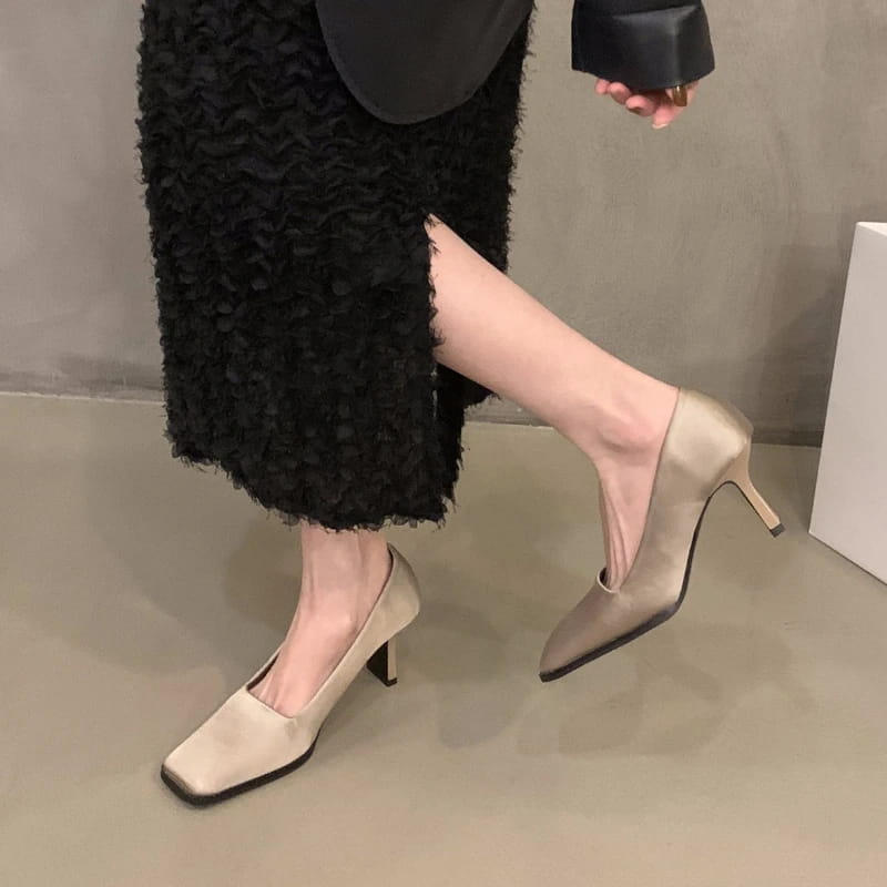 Square Toe Satin Pumps Women
