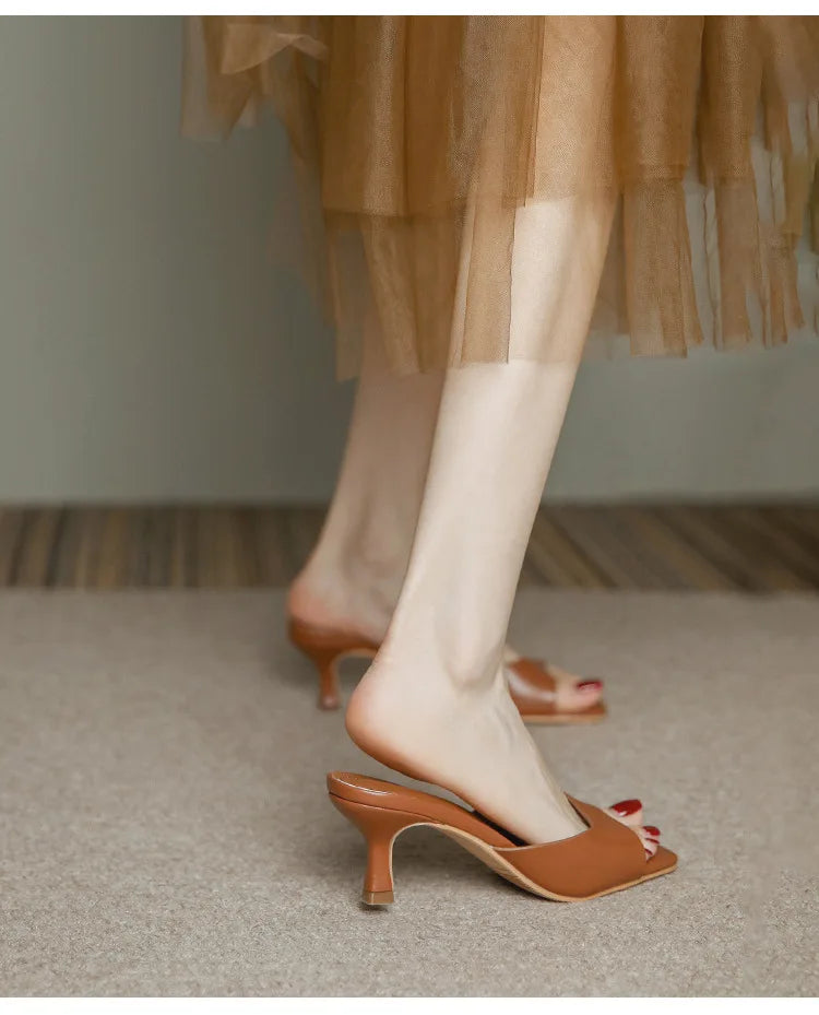 Genuine Leather French Slim Heel Slippers for Women’s