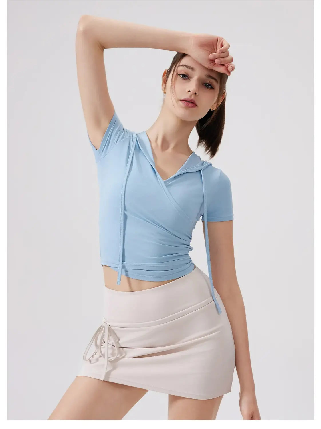 Women Yoga Half Sleeve Cool Feeling Solid Color Hoodie T-shirt