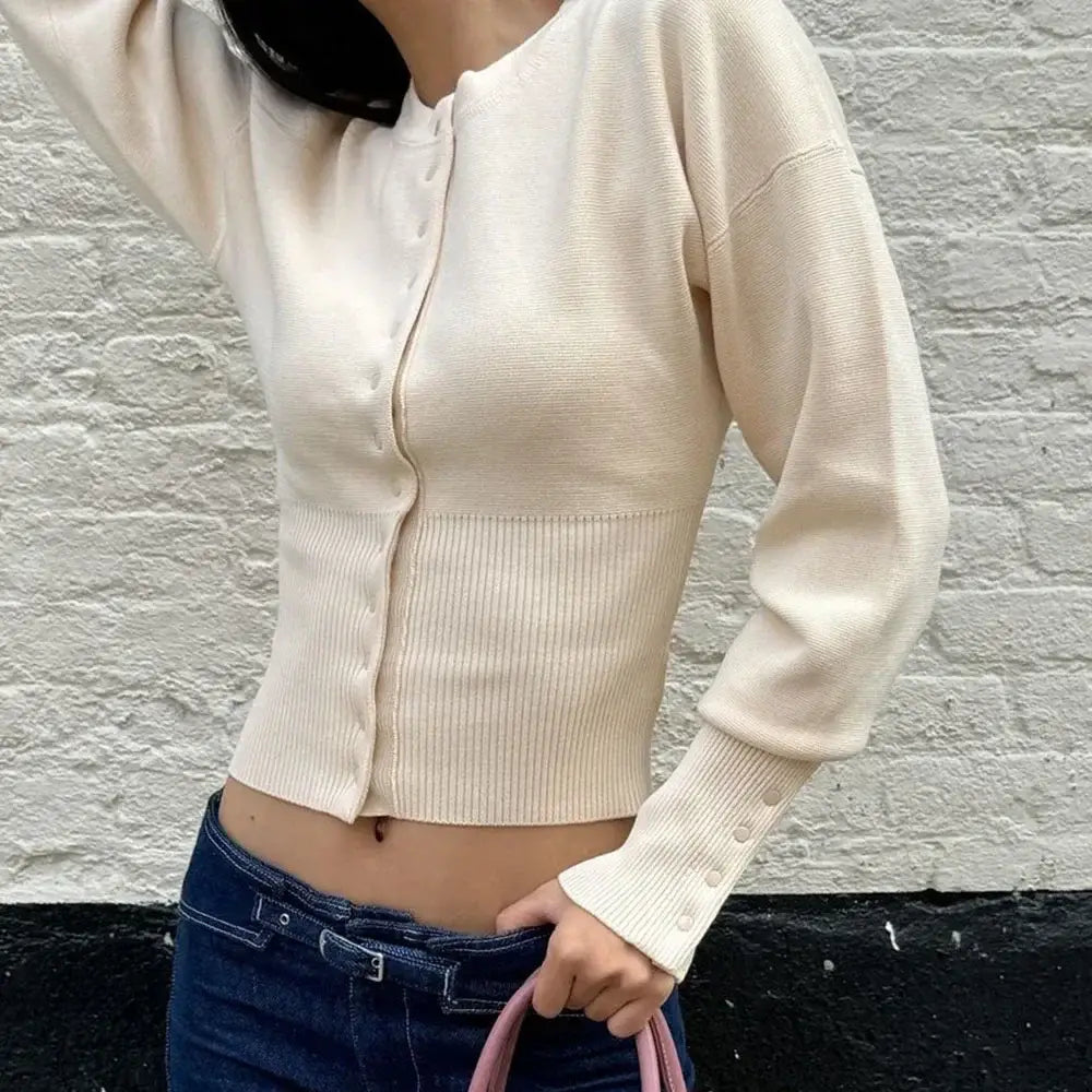 Women’s High Waist Round Neck Single Breasted Cardigan