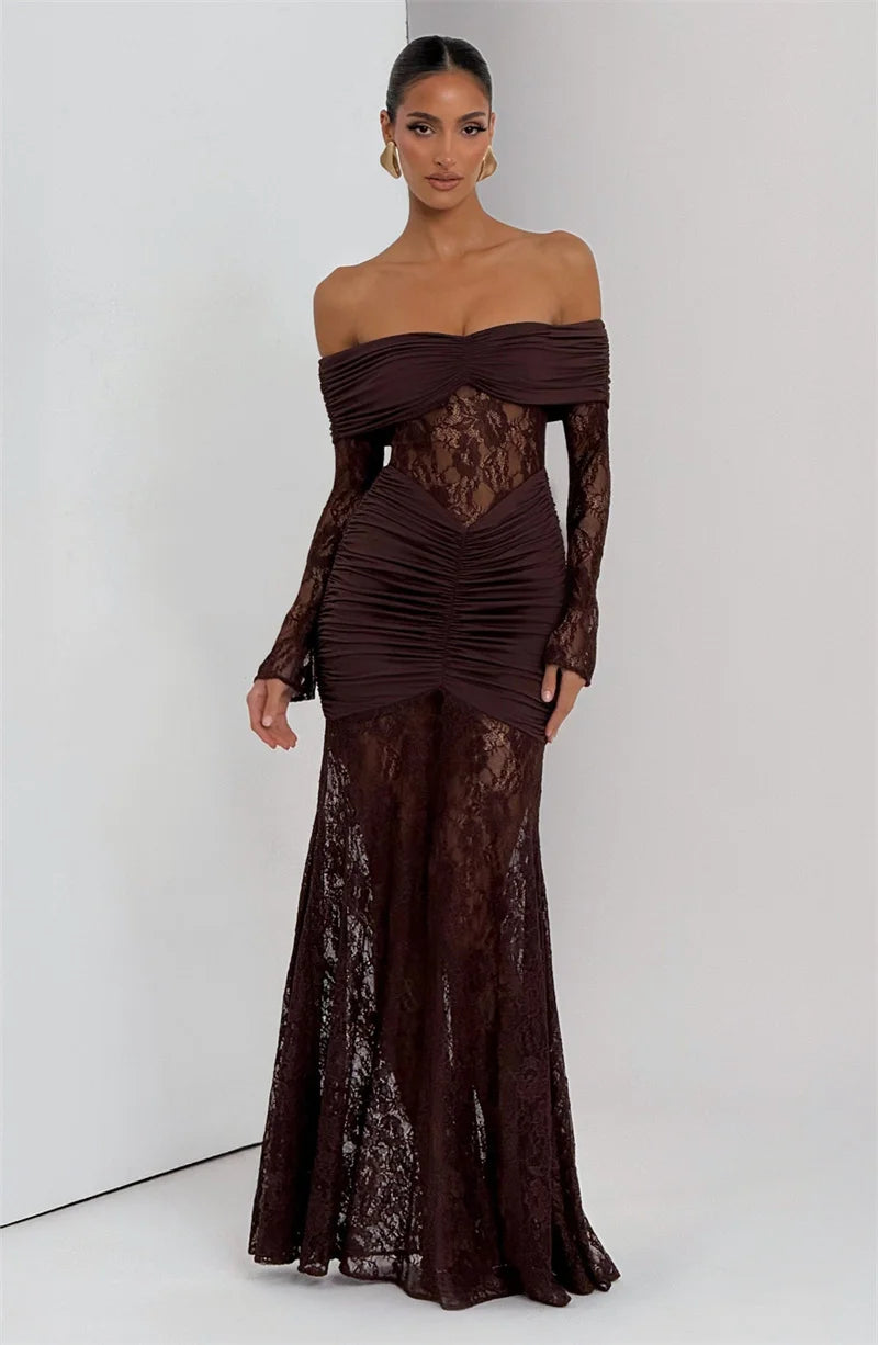 Off-shoulder Long Sleeve Maxi Dress Women