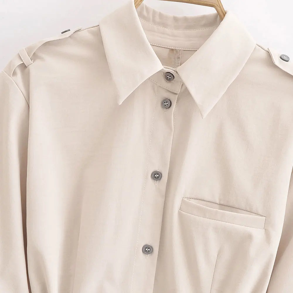 Women’s Fashion Belted Front Button Shirt
