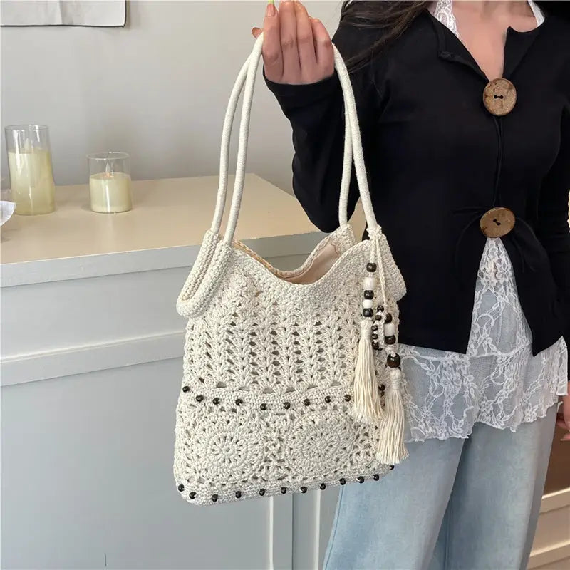 Weave Handbag Large Capacity Shoulder Bag Hollow out Tote