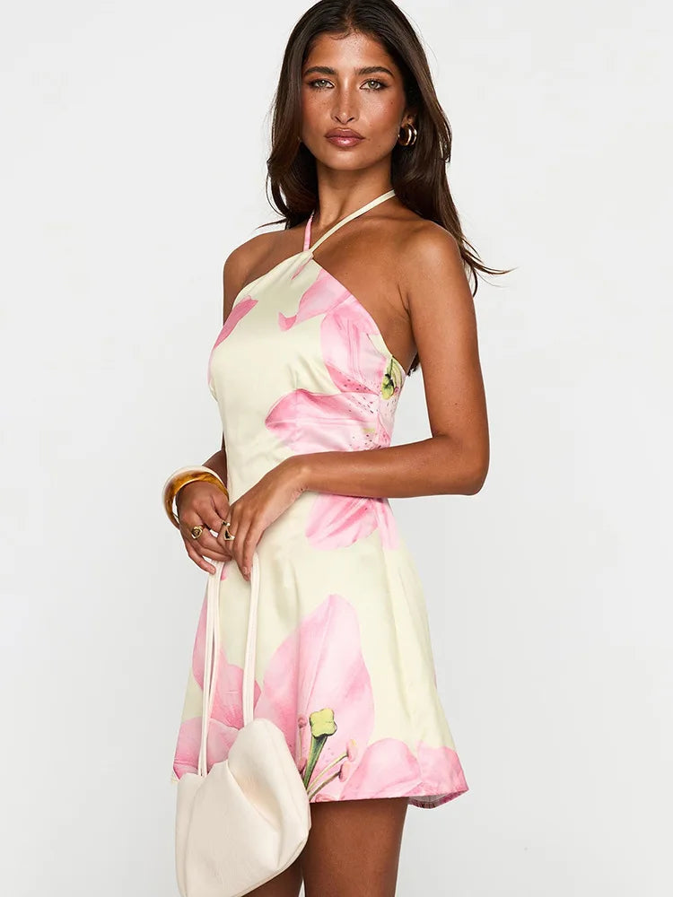 Halter Contrast Print Dress For Women