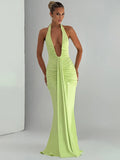 Deep V Neck Draped Ruched Maxi Dress Women - Norellé