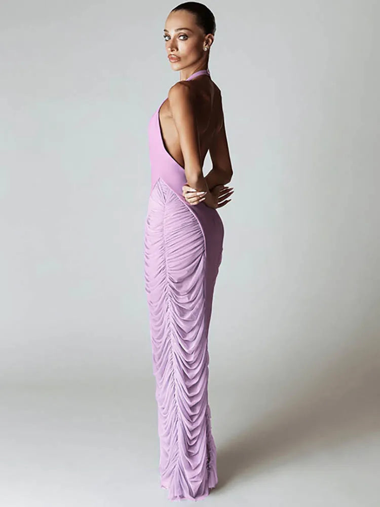 Halter Deep V Neck Maxi Dress Women - Norellé