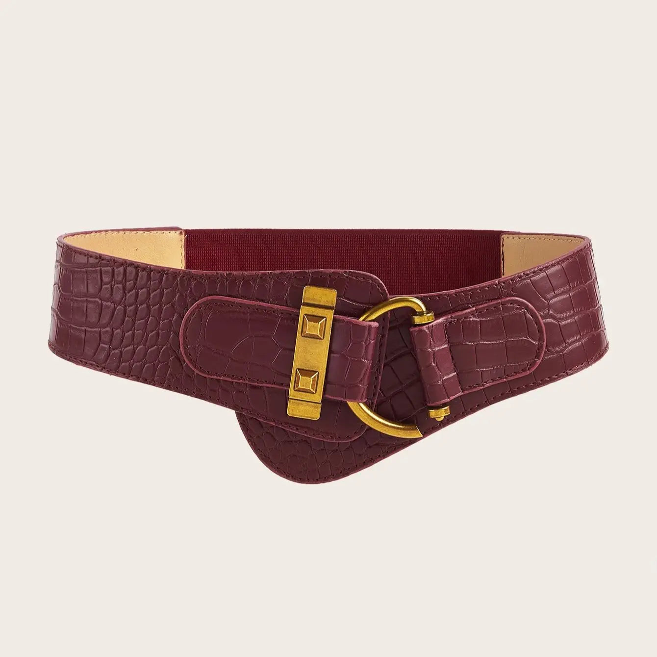 Beige Button-Up Elastic Waist Belt