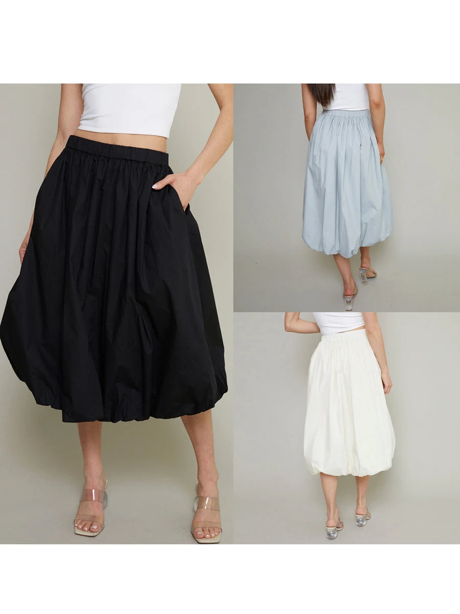 Bubble Skirt Women Elegant Elastic Waist