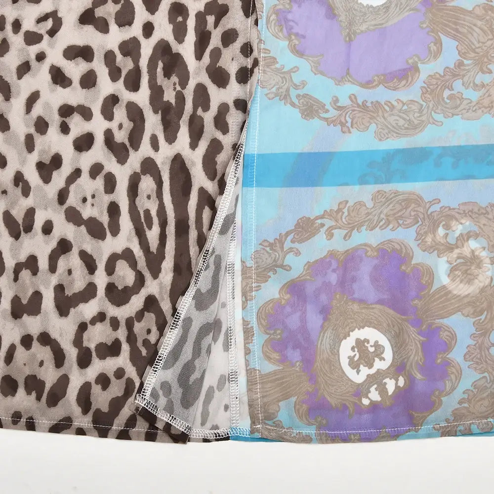 Chiffon Print Leopard High Slit Baroque Women Dress