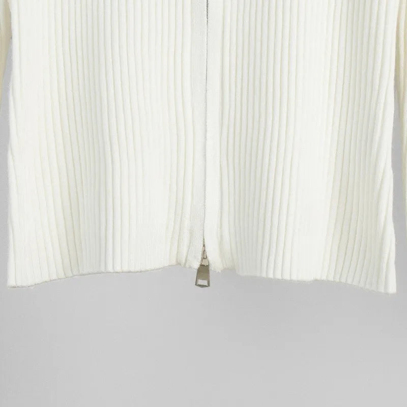 Solid Double Zip Knit Cardigan Women