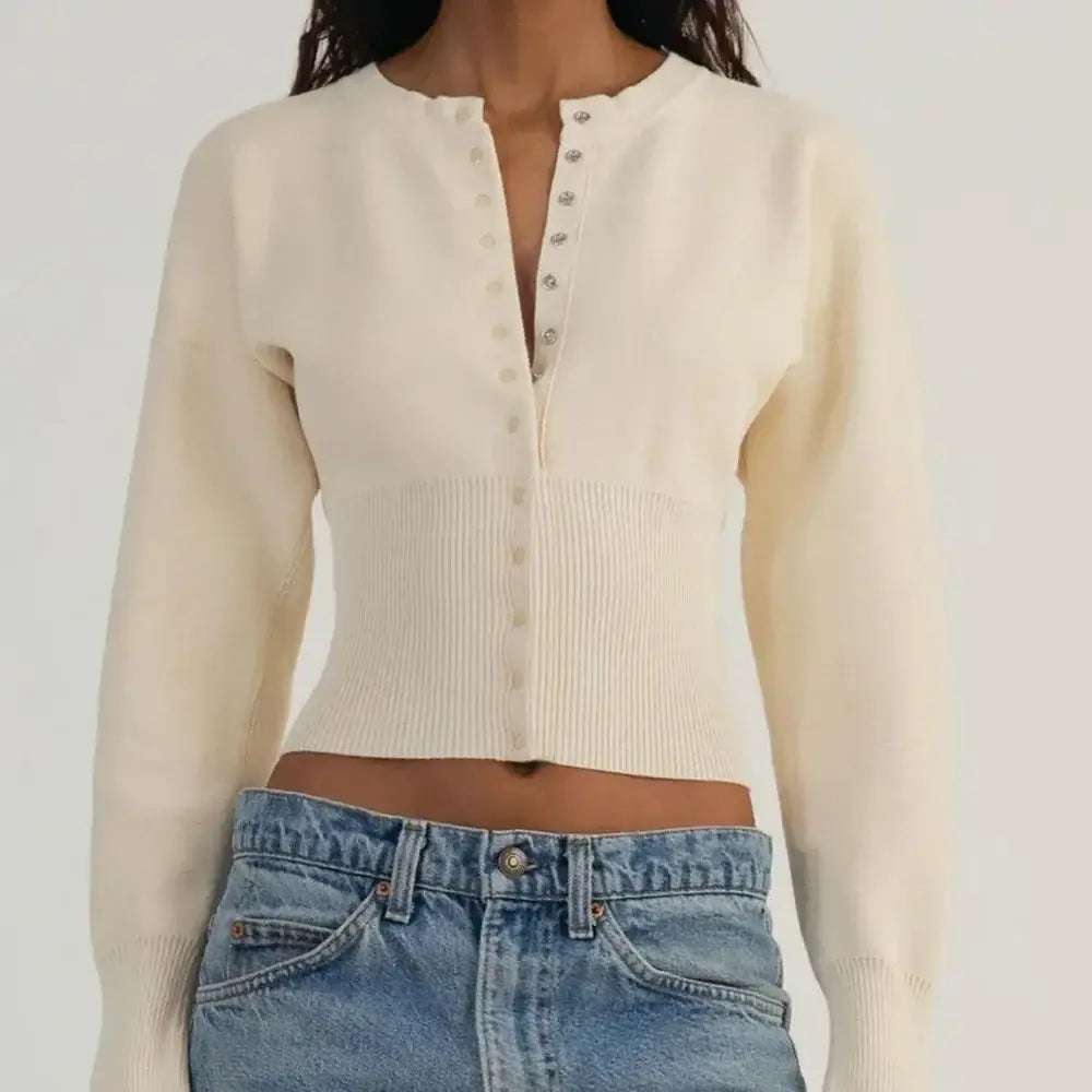 Women’s High Waist Round Neck Single Breasted Cardigan