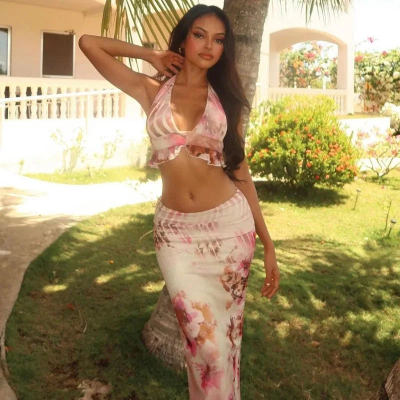 Halter Print Vacation Casual Set