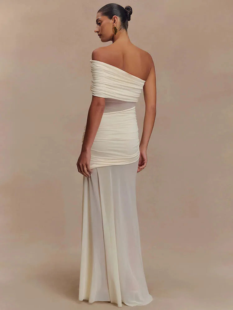 One Shoulder Mesh Maxi Dress Women Off-shoulder Strapless Sleeveless Backless - Norellé