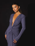 Glitter Deep V Neck Maxi Dress For Women Elegant Sparkle - Norellé