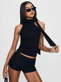 Solid Bow Knot Halter Women Sleeveless Tank