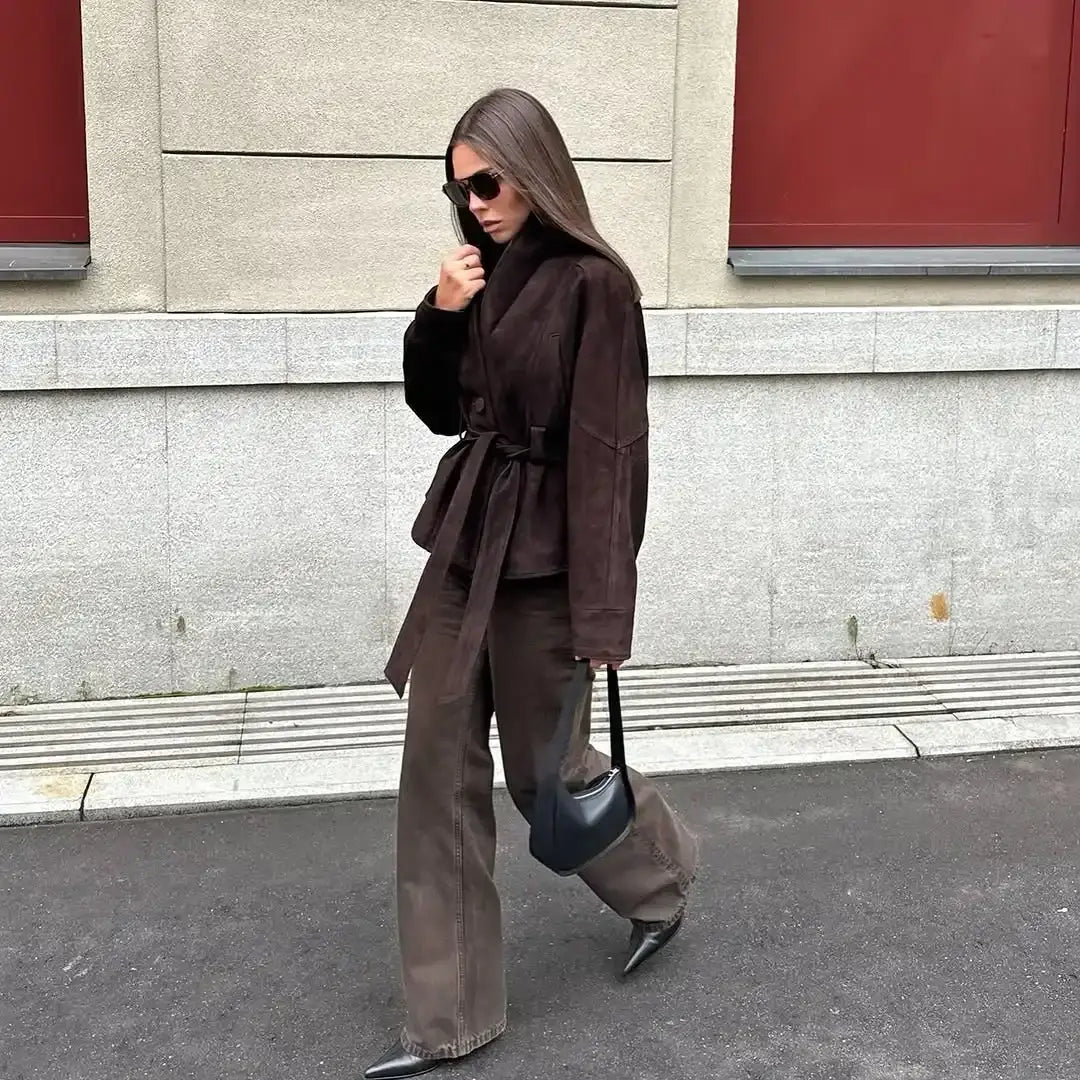 Brown Suede Leather Jackets Women