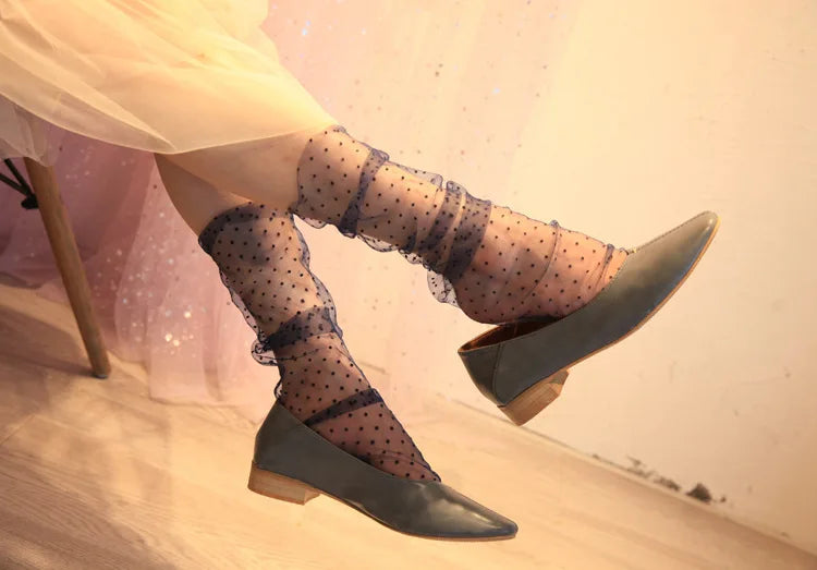 Dot Lace Socks Women Transparent Mesh Ankle