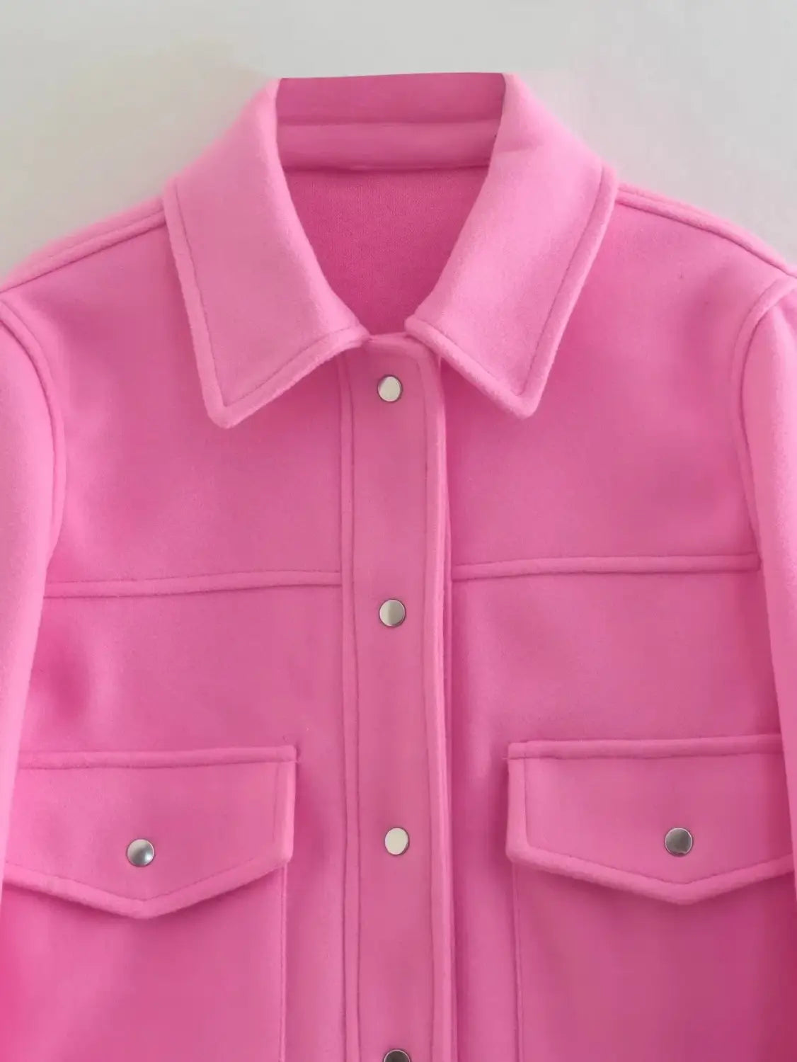 Solid Front Pockets Button Long Sleeve Jacket