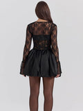 Lace Bandage Mini Dress Women's Fashion See Through A-line Dress - Norellé