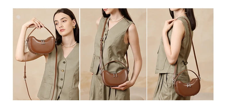 Vintage Genuine Leather Crescent Small Shoulder Crossbody Bags For Women