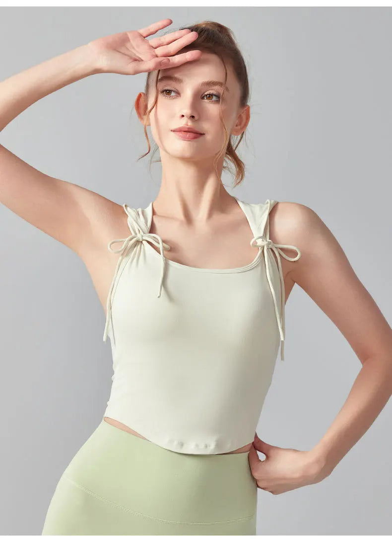 Women Yoga Bow Tie Hooded Vest Skin-friendly Soft Breathable Tank Top