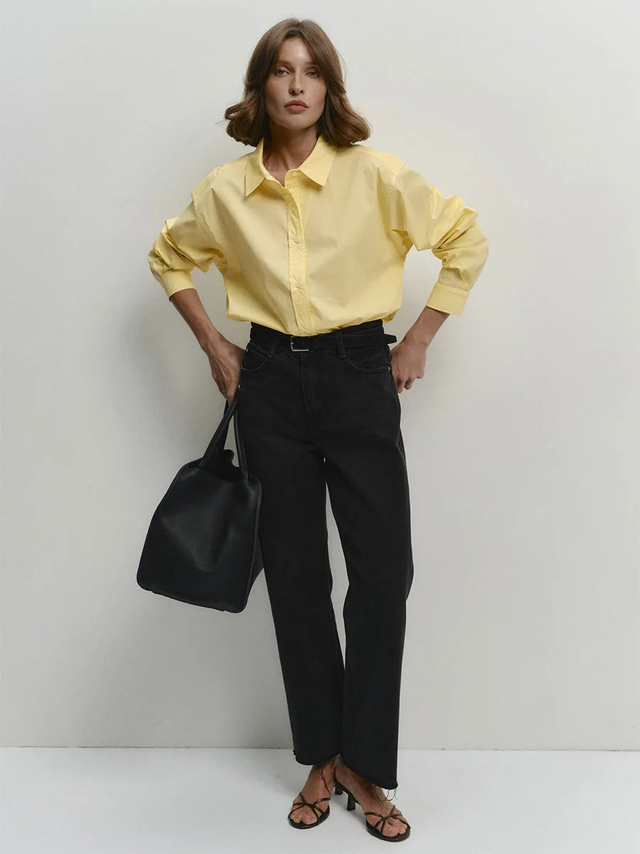 Cotton Solid Color Long Sleeved Shirt