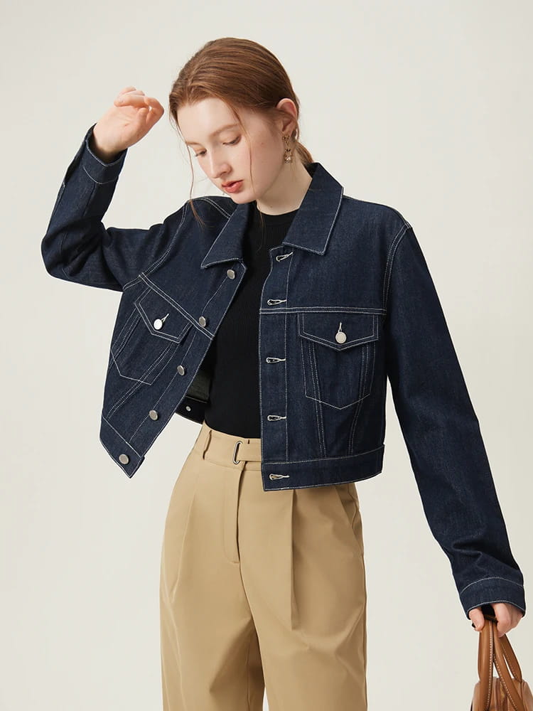 Retro Casual Denim Short Coat Skirt Suit for Women